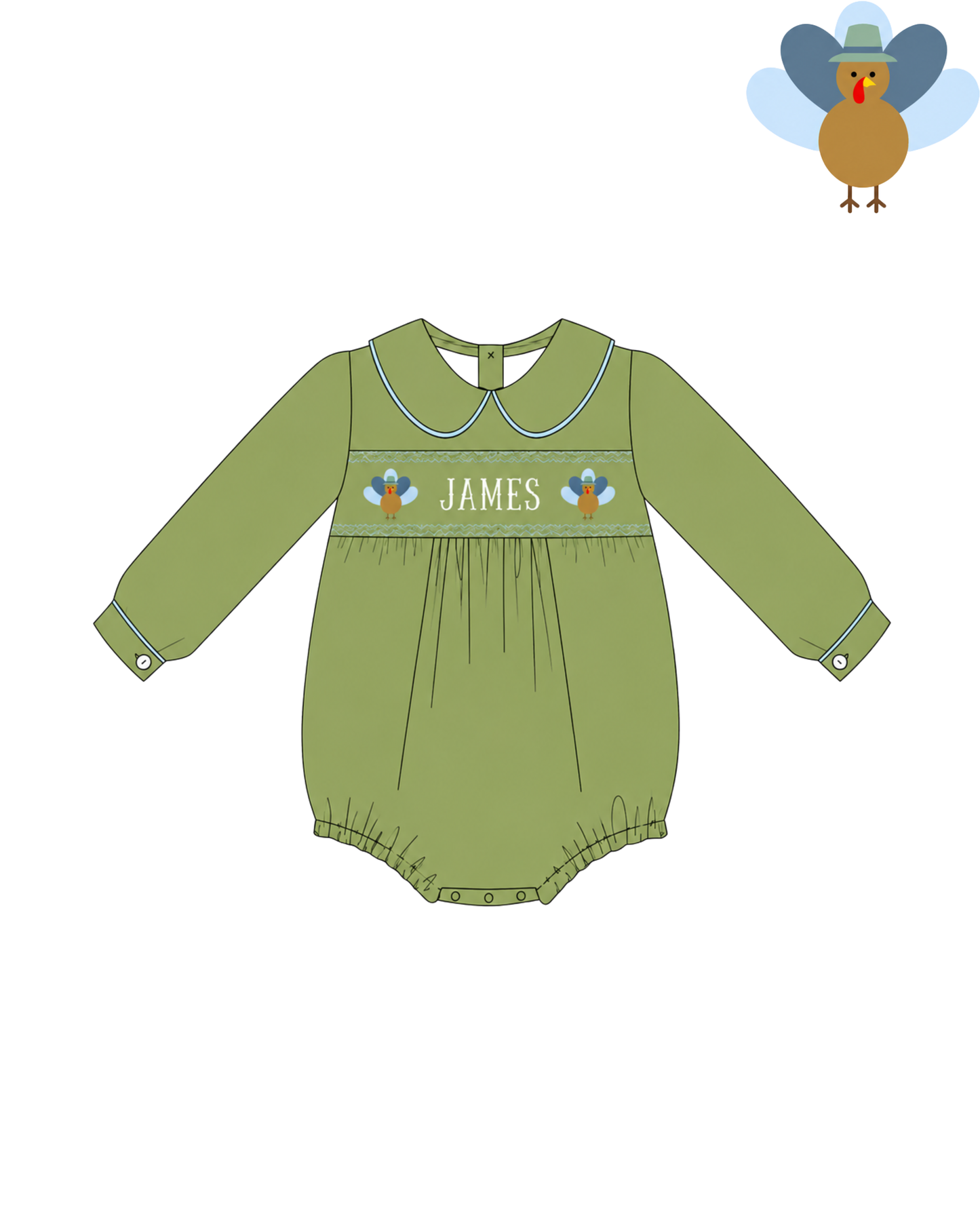 Boys Smocked Velvet Name Smock Bubble