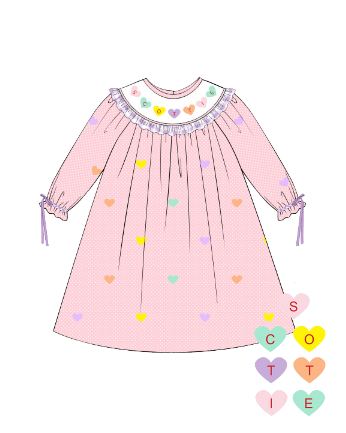 Conversation Hearts Name Smock Dress