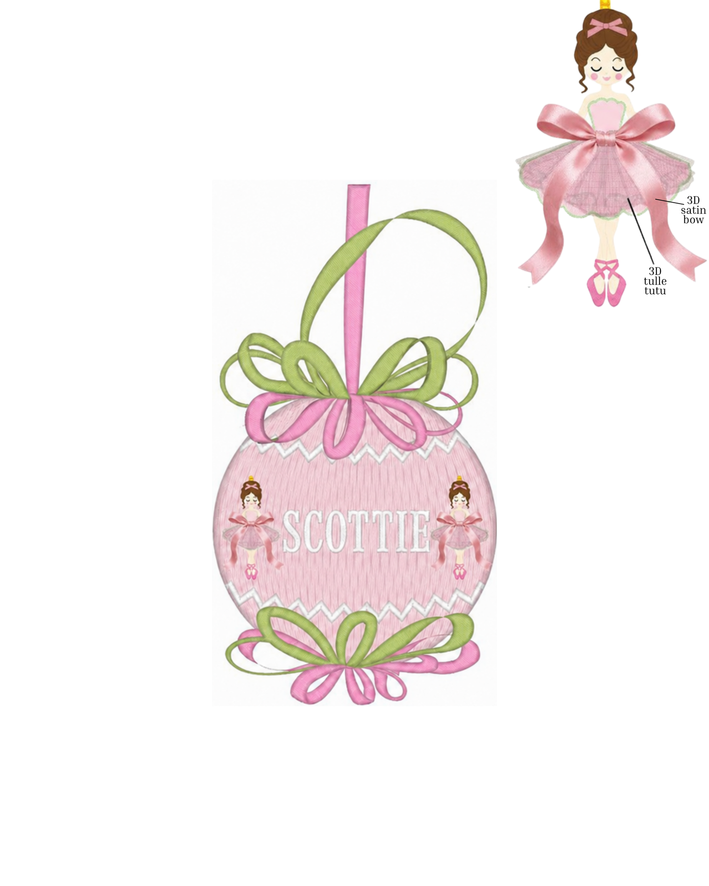 Ballerina Name Smocked Ornament