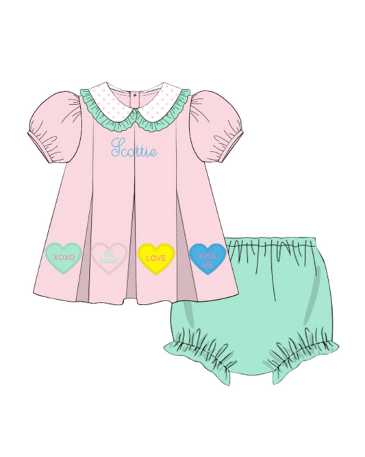 Appliqué Conversation Hearts Bloomer Set