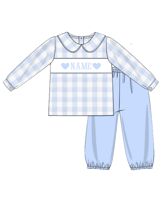 Boys Heart Name Smock Pants Set