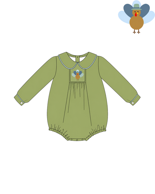 Boys Smocked Velvet Turkey Trot Bubble