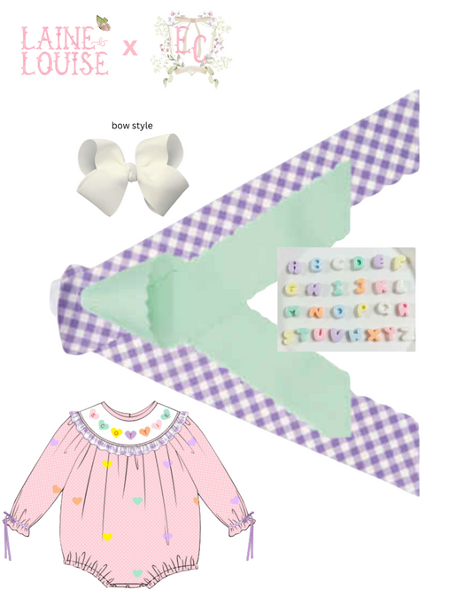 5" Conversation Hearts Name Smock Coordinating Bow
