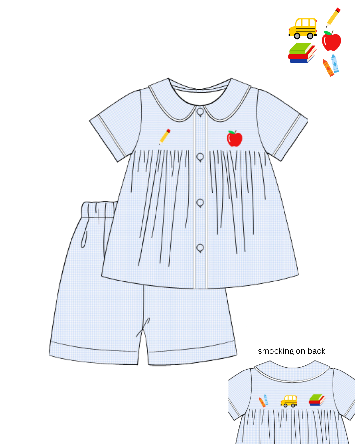 School Days Smocked Shorts Set