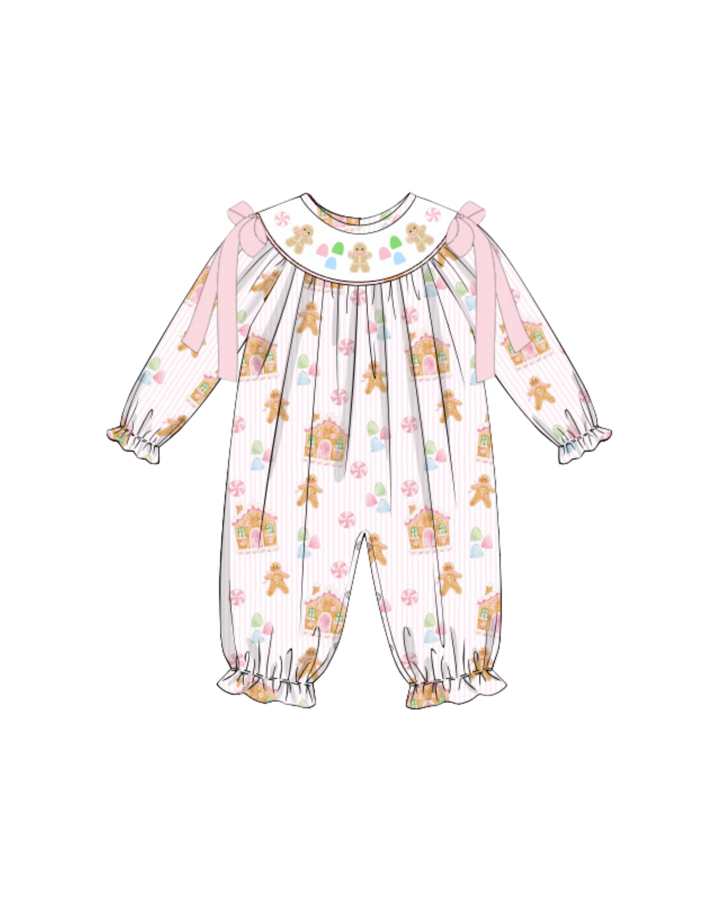 Gingerbread Smocked Long Romper