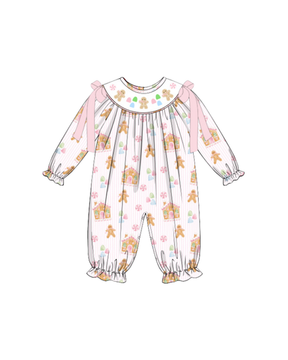 Gingerbread Smocked Long Romper