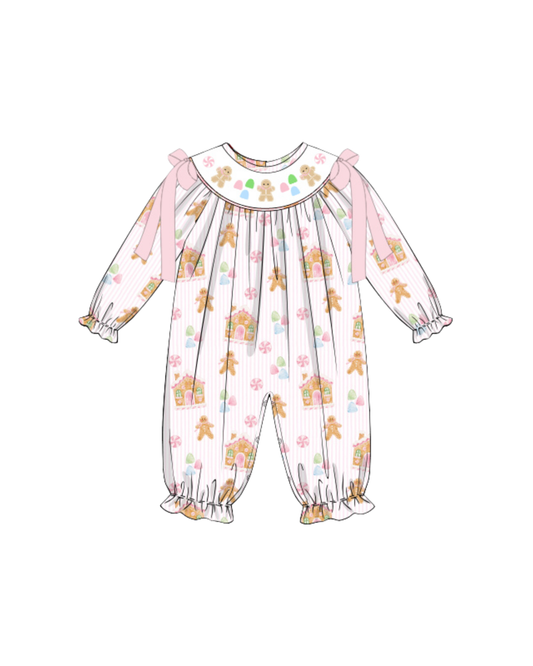 Gingerbread Smocked Long Romper