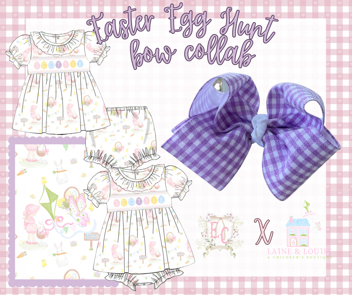 5" Elaina Cole Co Purple Gingham Bow