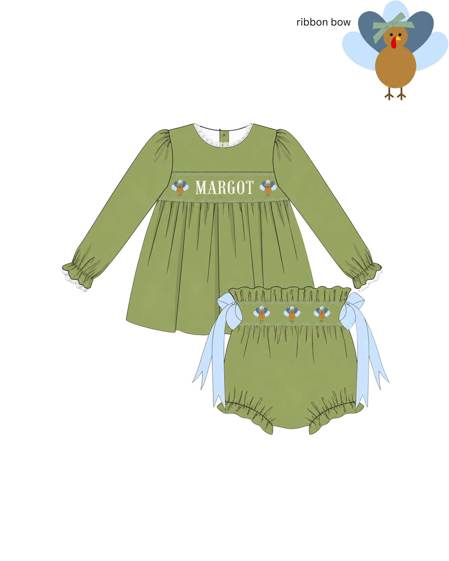 Girls Name Smocked Velvet Bloomer Set
