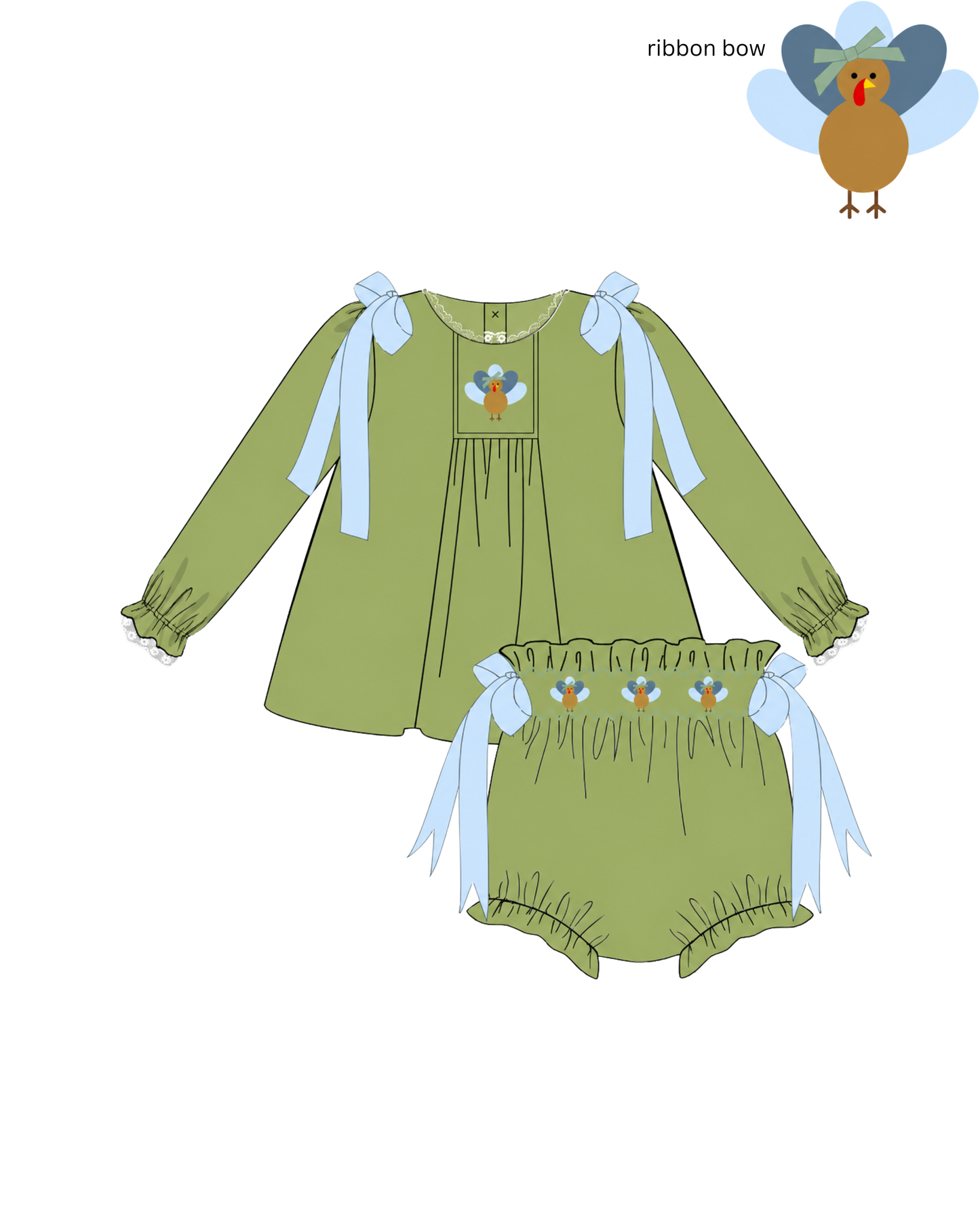 Girls Smocked Velvet Turkey Trot Bloomer Set
