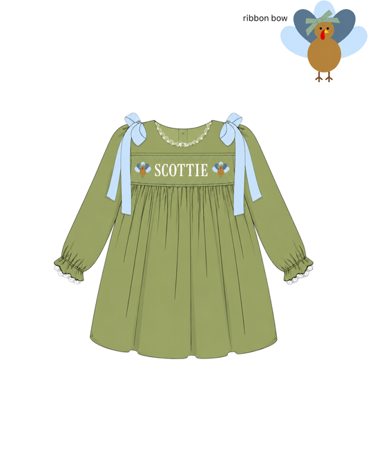 Girls Name Smocked Velvet Dress